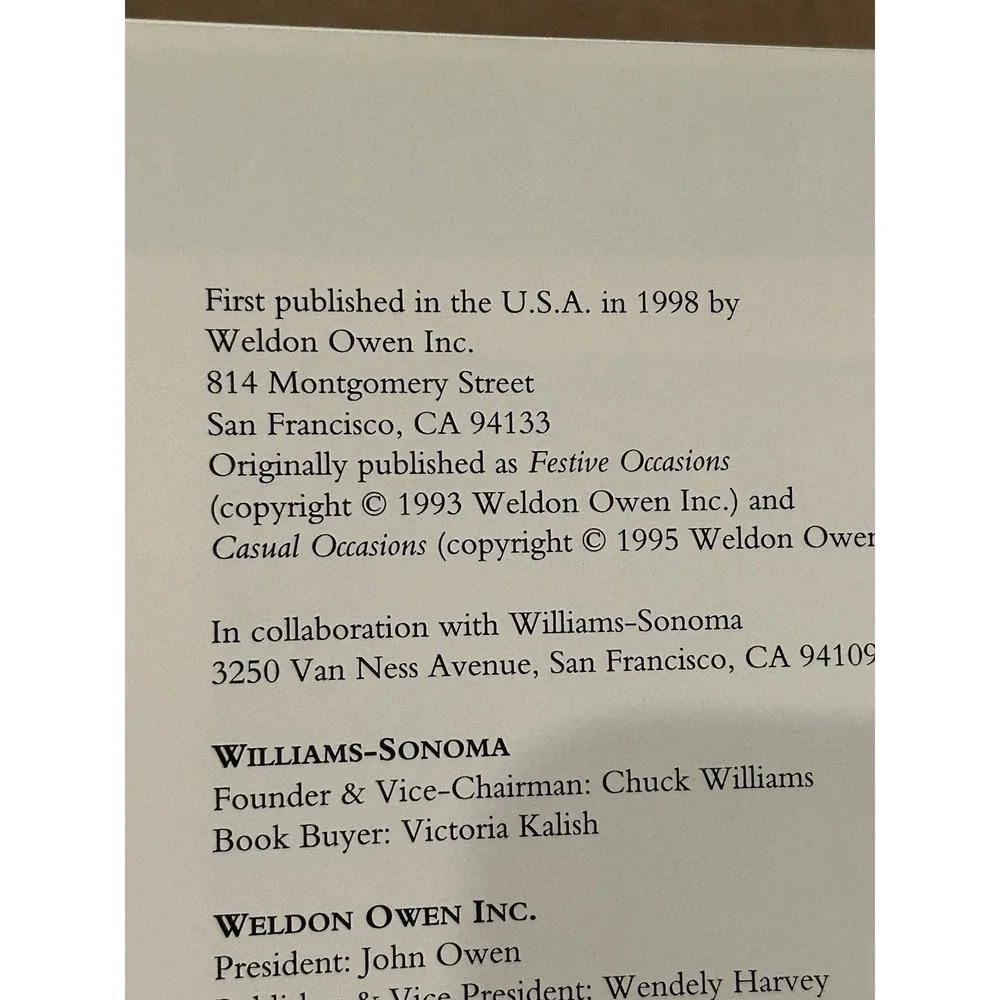 Vintage 1998 Williams-Sonoma Complete Entertaining Cookbook Recipes‎ Cooking